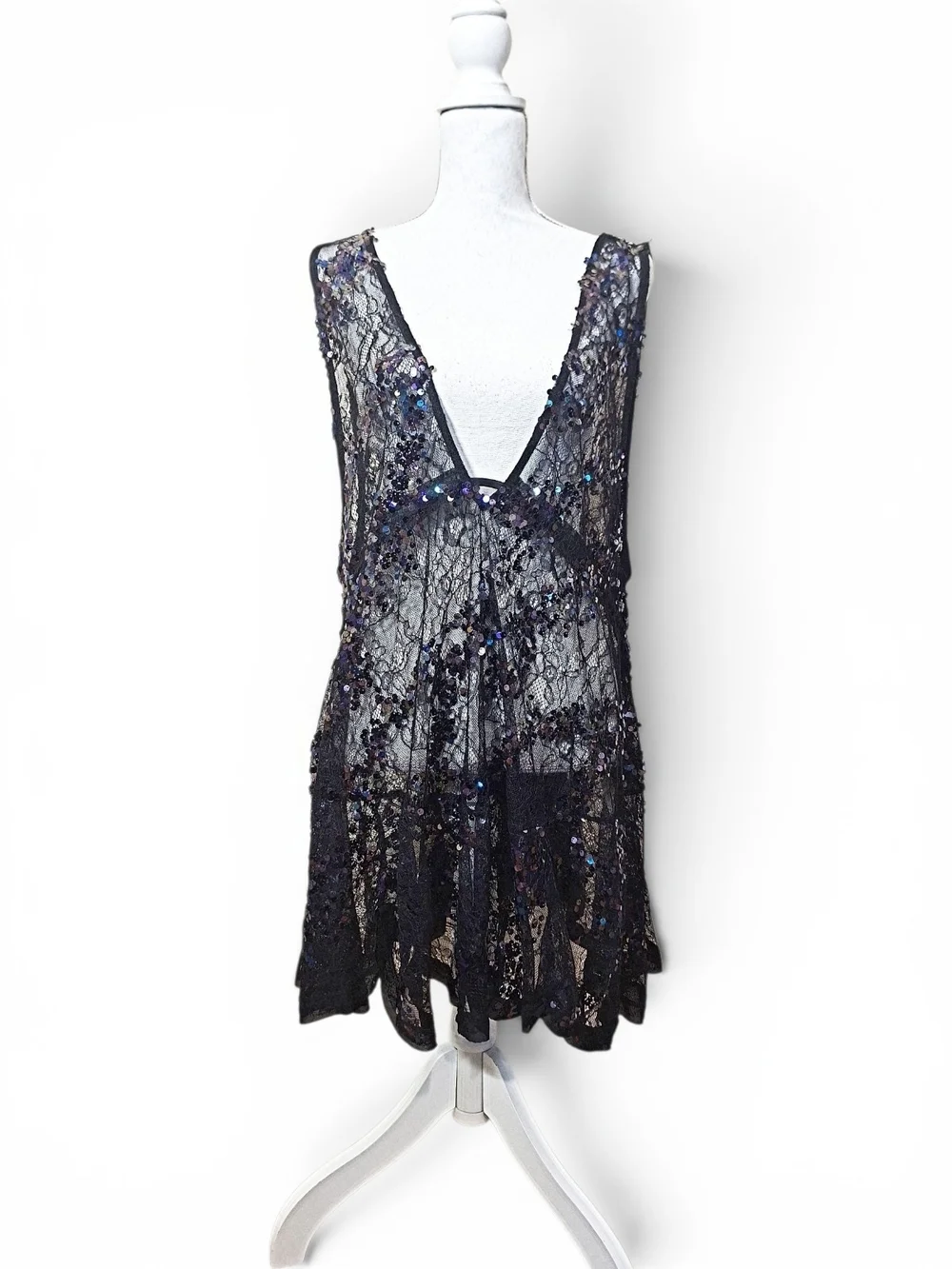 ✨️RARE! Highly Sought After! Free People Black Sheer Sequins Mini Dress! NWOT!